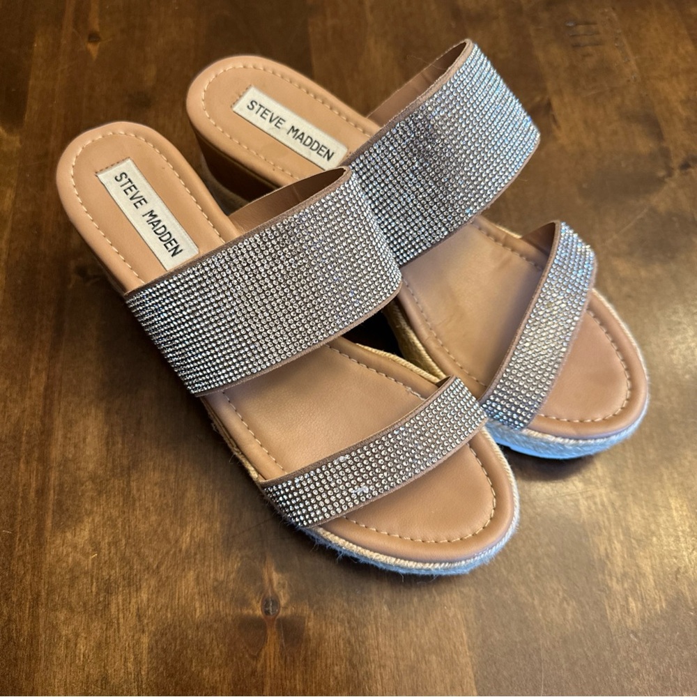 Steve Madden 8 Rhinestone Espadrille Wedge Sandals Wedding Party Resort Travel